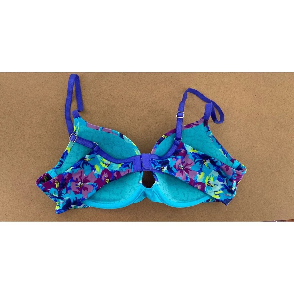 Victorias Secret Biofit Demi Uplift Bra 36B Blue Purple Floral Rhinestone 221878